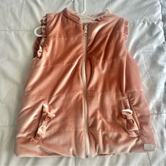 7 For All Mankind Girls 6x velour pink Sherpa lined vest zip up fall layer cute - Picture 1 of 9